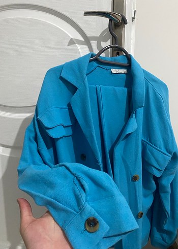 Mavi Düğmeli Kadın Gömlek - Görsel 4