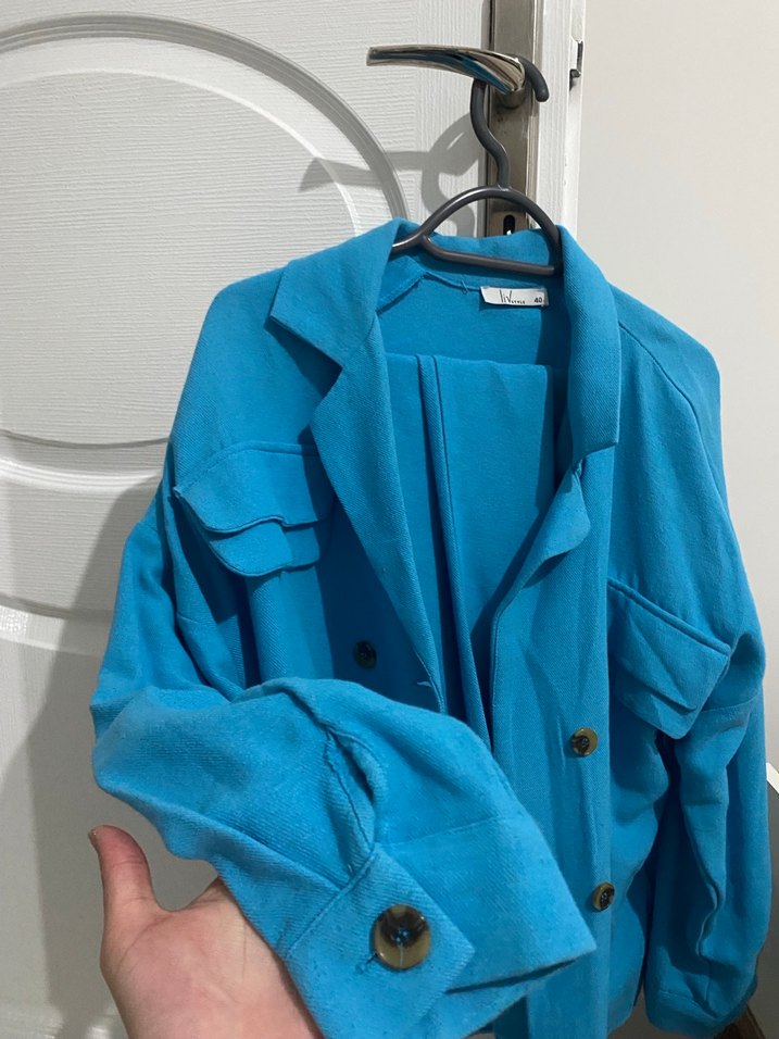 Mavi Düğmeli Kadın Gömlek - Görsel 4