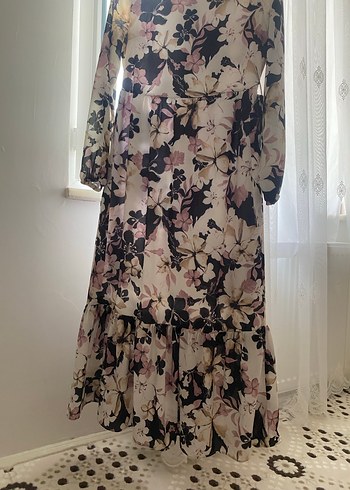 Bej Bohem Uzun Kollu Kadın Elbise - Görsel 4