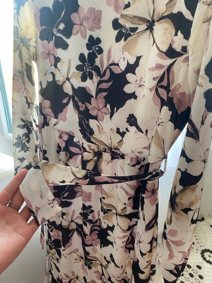 Bej Bohem Uzun Kollu Kadın Elbise - Görsel 3