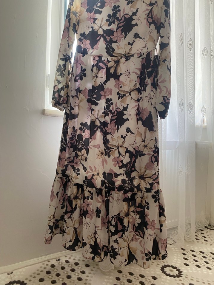 Bej Bohem Uzun Kollu Kadın Elbise - Görsel 4