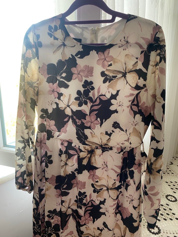 Bej Bohem Uzun Kollu Kadın Elbise - Görsel 2