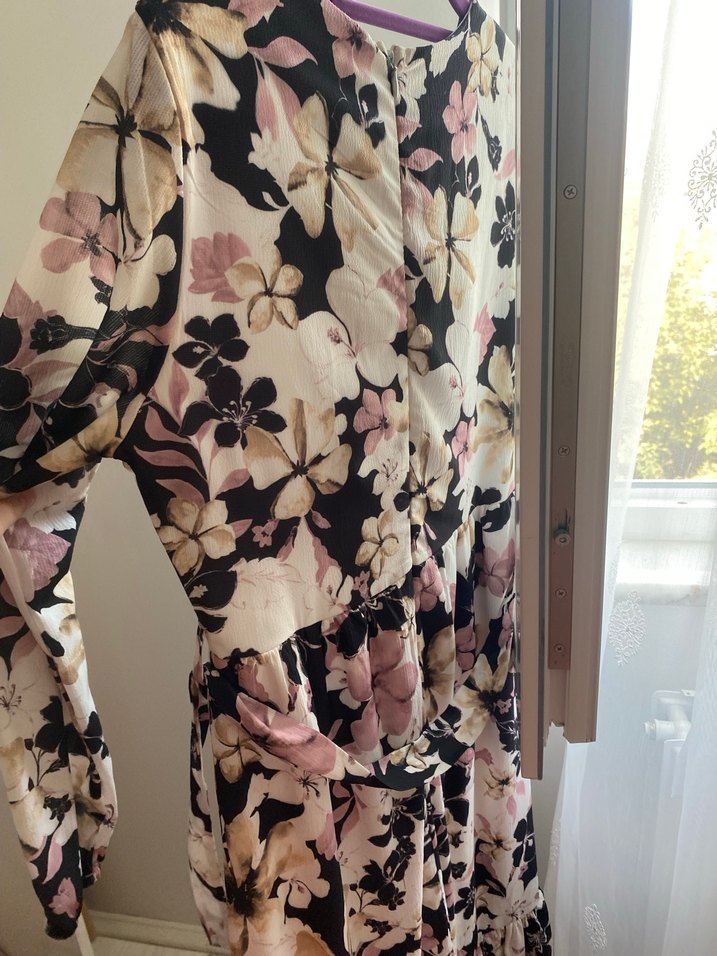 Bej Bohem Uzun Kollu Kadın Elbise - Görsel 5