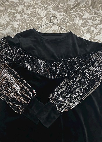 Uzun Kollu Drapeli Siyah Kadın Elbise - Görsel 5