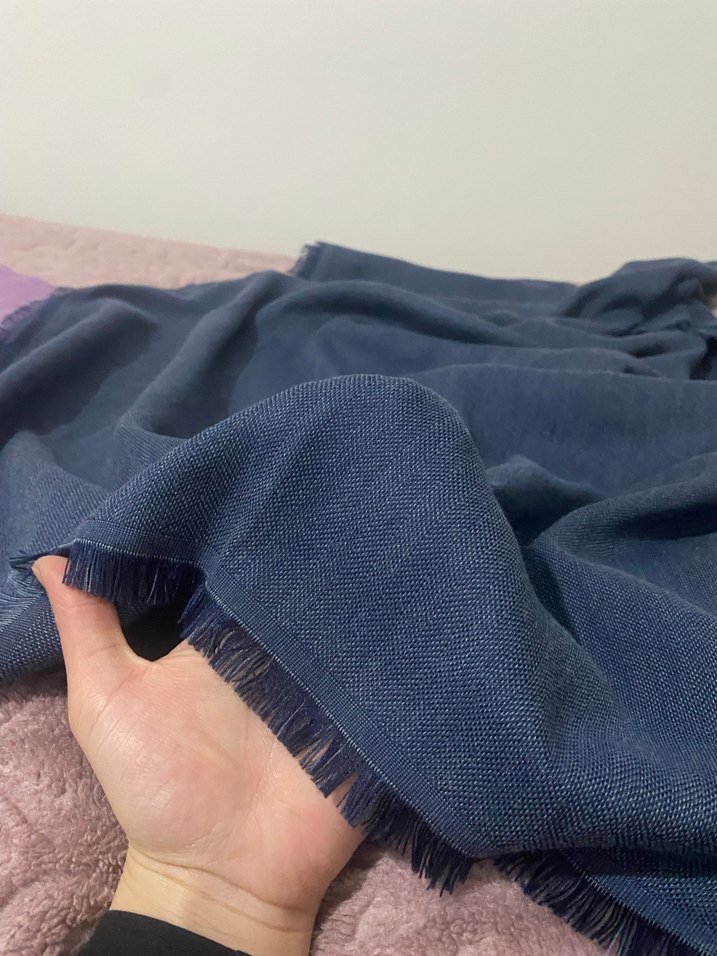 Koyu Mavi Keten Kadın Şal - Görsel 2