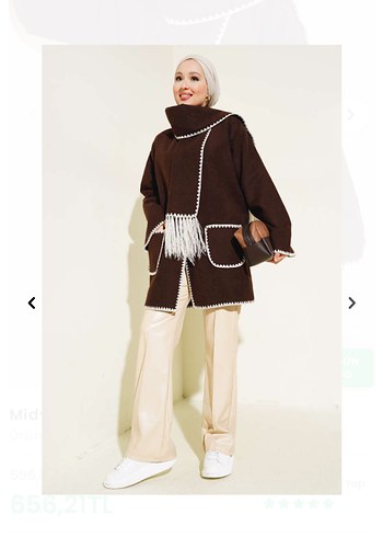 Bohem Tarzda Kahverengi Örgü Kısa Kadın Kabanı - Görsel 2