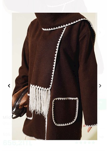 Bohem Tarzda Kahverengi Örgü Kısa Kadın Kabanı - Görsel 4