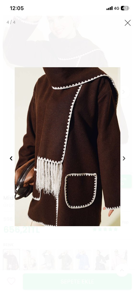 Bohem Tarzda Kahverengi Örgü Kısa Kadın Kabanı - Görsel 4