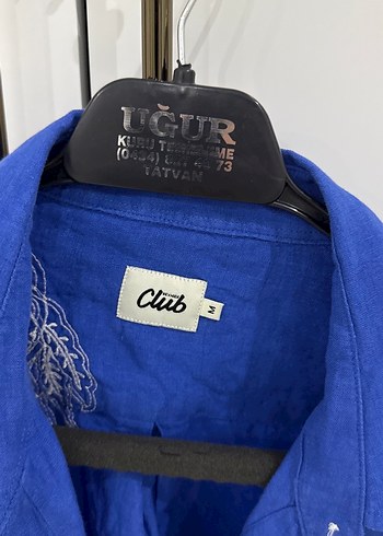 Beymen Club Düğmeli Mavi Keten Baskılı Gömlek