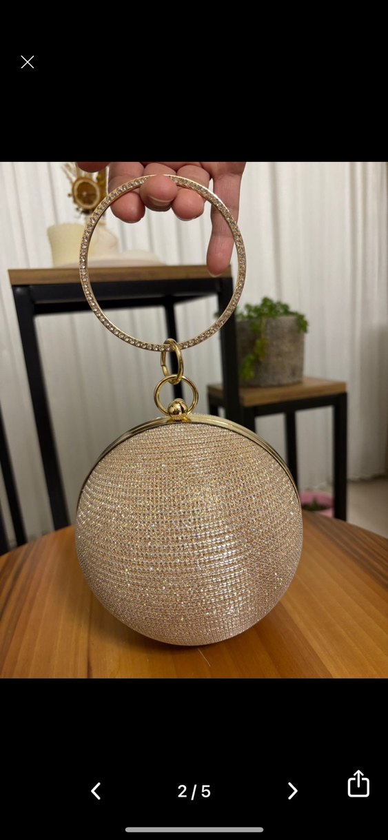 Altın Renkli Boncuk İşlemeli Yuvarlak Kadın çanta - Görsel 3