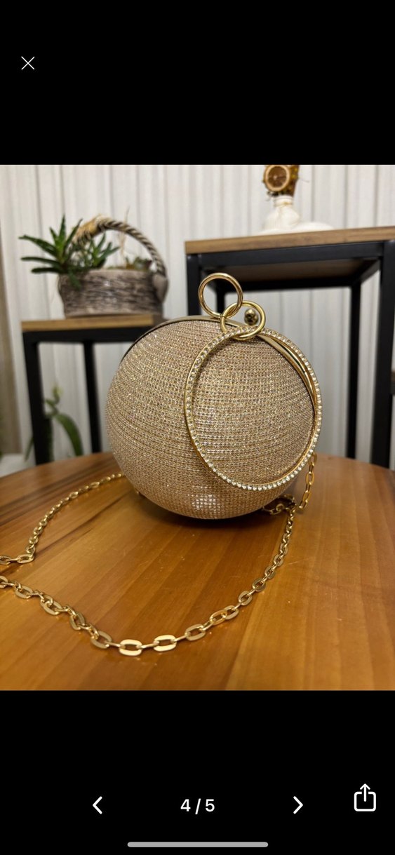 Altın Renkli Boncuk İşlemeli Yuvarlak Kadın çanta - Görsel 5