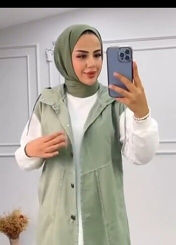 42 Beden yeşil Renk Tesettür Tensel kot yelek takim