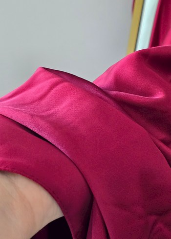 Bordo Uzun Drapeli Kadın Abiye Elbise - Görsel 6