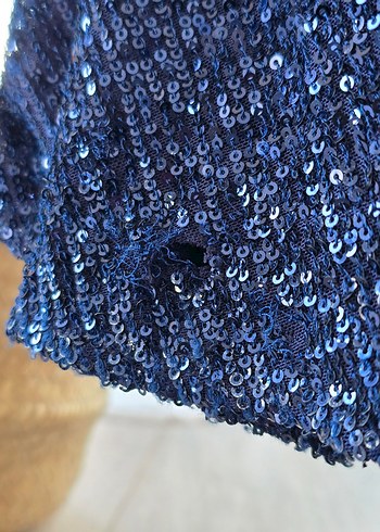 Parlak Lacivert Pilili Uzun Abiye Elbise - Görsel 7