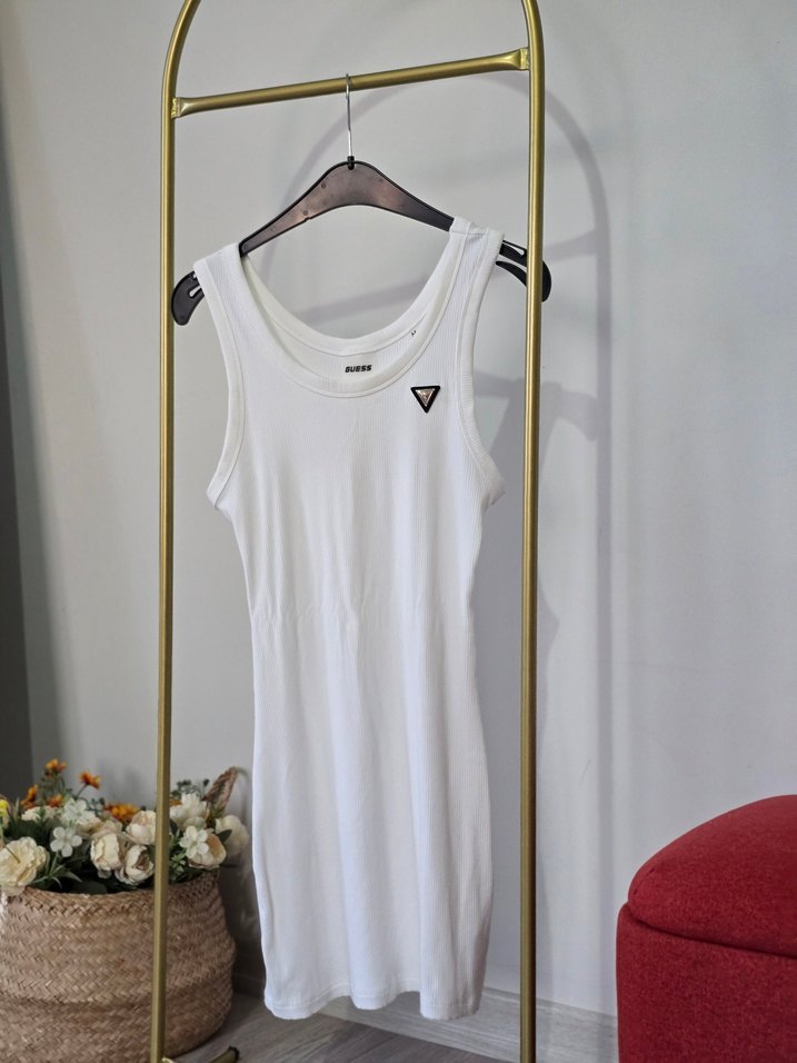 Beyaz Pamuk guess Elbise - Görsel 2