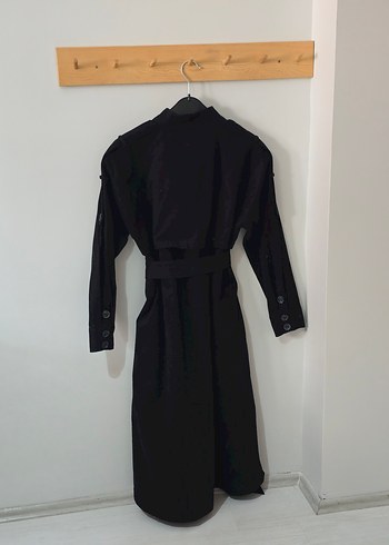 Siyah Uzun Düğmeli Kadın trençkot - Görsel 2