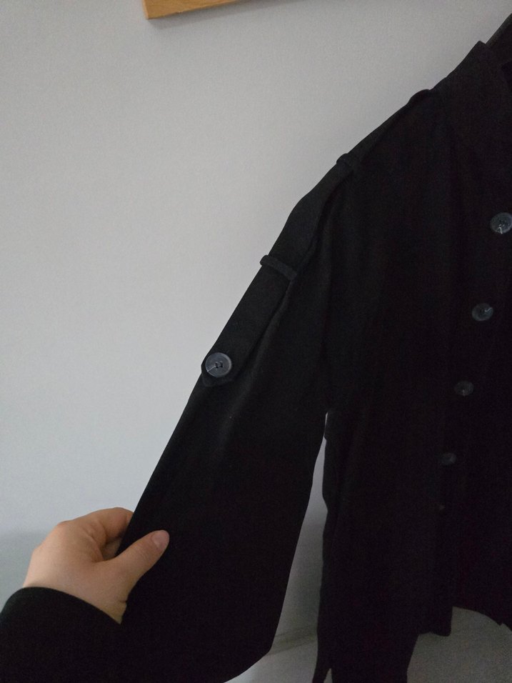 Siyah Uzun Düğmeli Kadın trençkot - Görsel 4