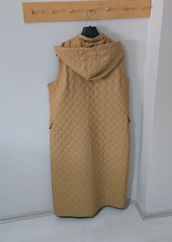 Kapüşonlu Uzun Bej Kadın Yelek - Görsel 2