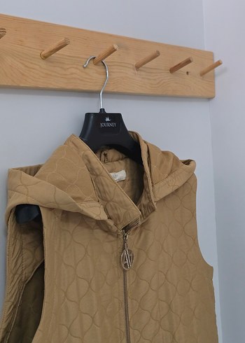 Kapüşonlu Uzun Bej Kadın Yelek - Görsel 6