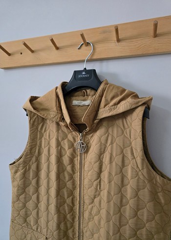 Kapüşonlu Uzun Bej Kadın Yelek - Görsel 9