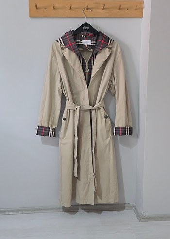 Bej Kuşaklı Uzun Kadın Trençkot - Görsel 9