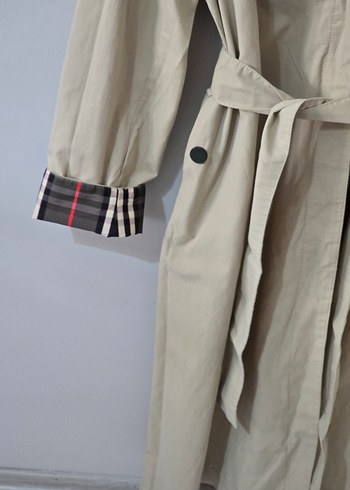 Bej Kuşaklı Uzun Kadın Trençkot - Görsel 5