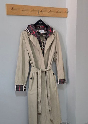 Bej Kuşaklı Uzun Kadın Trençkot - Görsel 10