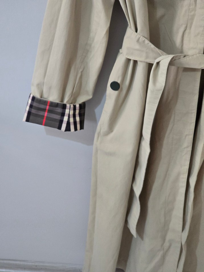 Bej Kuşaklı Uzun Kadın Trençkot - Görsel 5