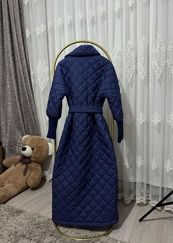 çantalı Lacivert Uzun Kadın mont - Görsel 4