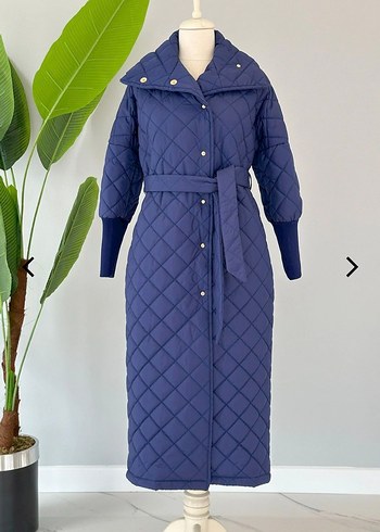 çantalı Lacivert Uzun Kadın mont - Görsel 11