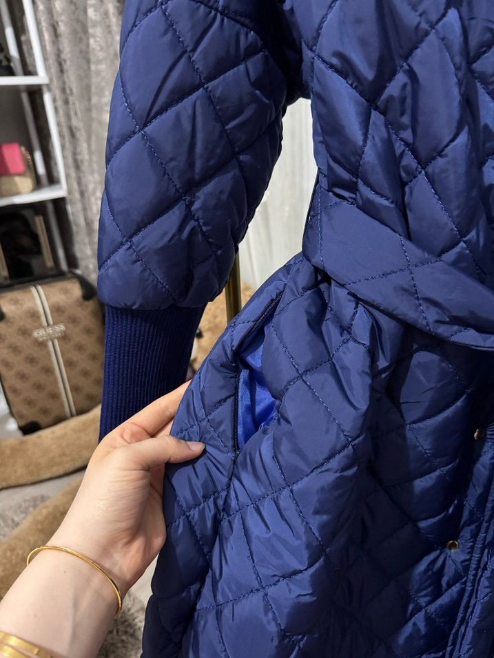 çantalı Lacivert Uzun Kadın mont - Görsel 3