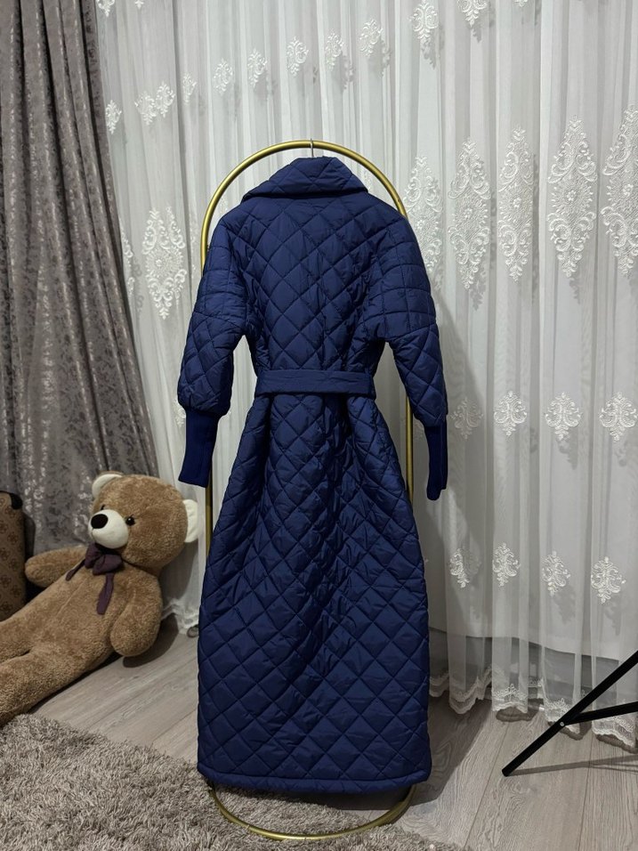 çantalı Lacivert Uzun Kadın mont - Görsel 4