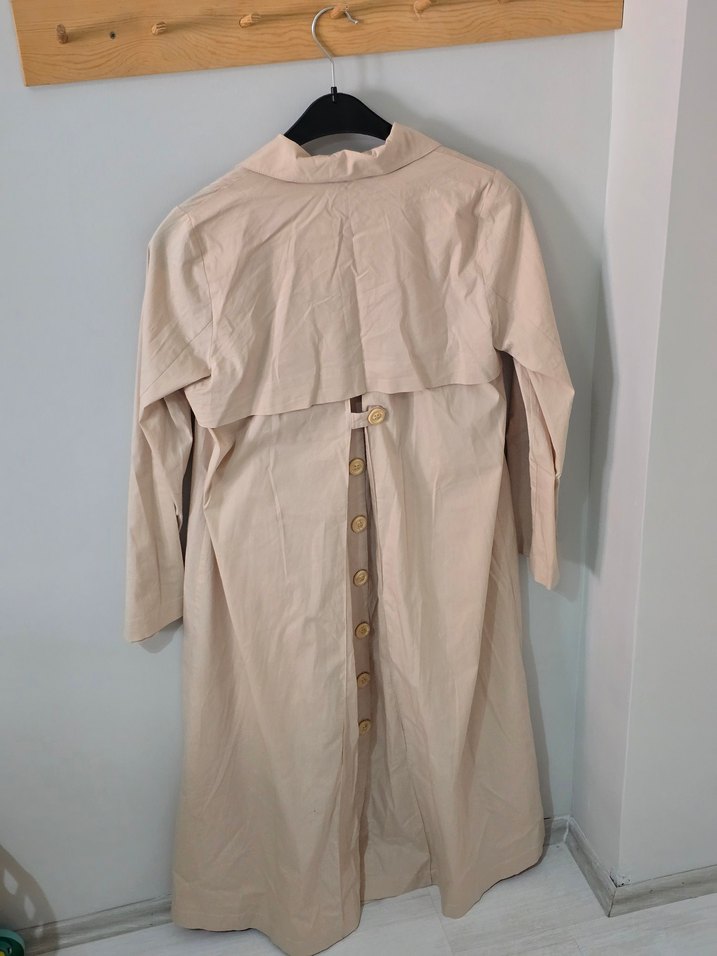 Bej Uzun Kadın Trençkot - Görsel 5