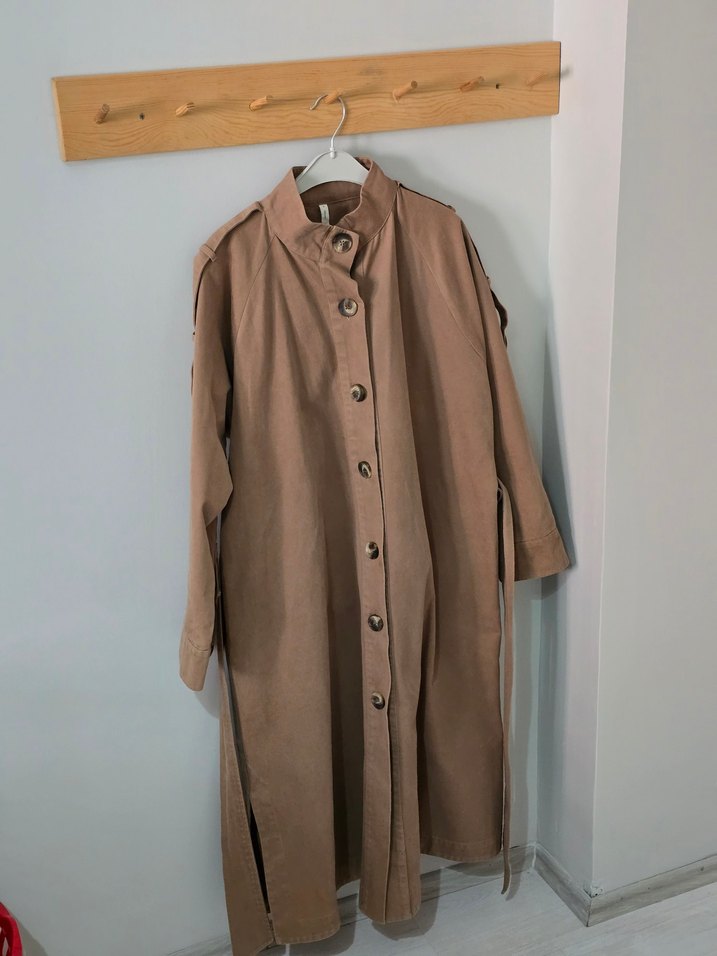 Bej Kadın Uzun Trençkot - Görsel 3