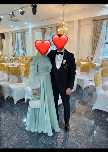 Su yeşili 40 beden janjan kumaş tesettür abiye