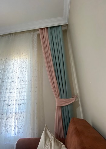 Beden pembe Renk Pastel Pembe ve Mavi Düz Fon Perde