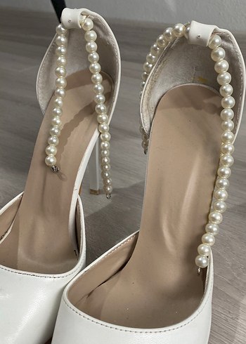 İnci Detaylı Beyaz Stiletto Gelin Ayakkabısı - Görsel 2