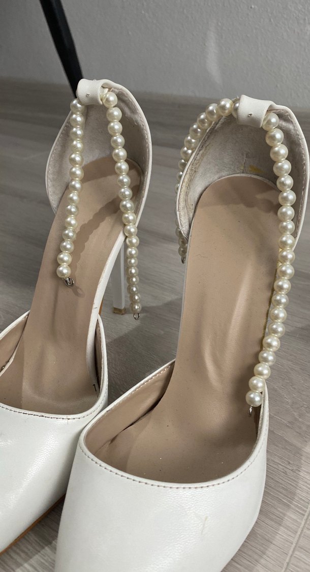 İnci Detaylı Beyaz Stiletto Gelin Ayakkabısı - Görsel 2