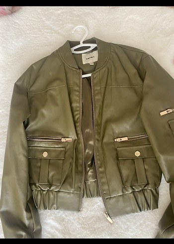 Haki deri bomber ceket