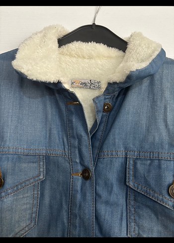 Düğmeli Uzun Mavi Denim Kadın Ceket kaban - Görsel 2