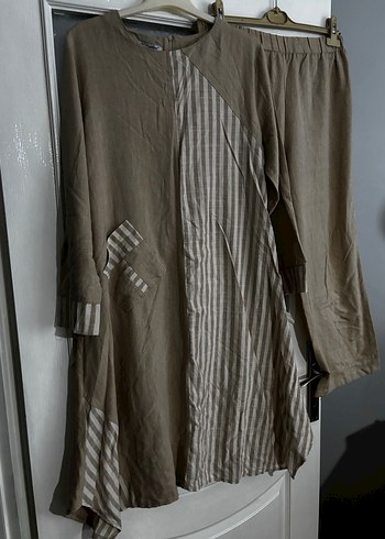 Bej Keten Uzun Salaş Kadın Takım - Görsel 2