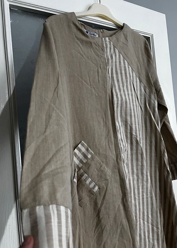 Bej Keten Uzun Salaş Kadın Takım - Görsel 5