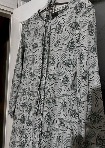 Uzun Kollu Gri YılanDesenli Bohem KETEN Elbise - Görsel 3