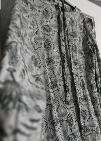 Uzun Kollu Gri YılanDesenli Bohem KETEN Elbise - Görsel 5