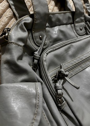 Gri Deri Fermuarlı Kadın Çanta - Görsel 3