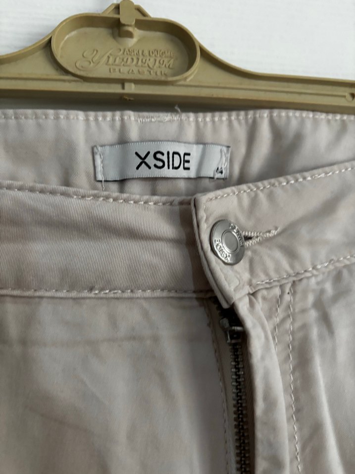 Kemerli Bej Kadın Keten kargo Pantolon - Görsel 2