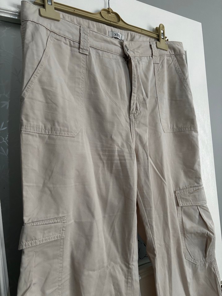 Kemerli Bej Kadın Keten kargo Pantolon - Görsel 4