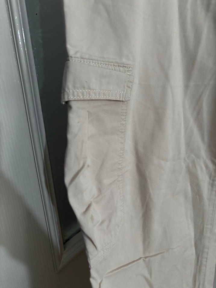 Kemerli Bej Kadın Keten kargo Pantolon - Görsel 3