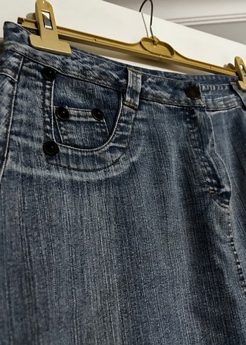 Kadın Lacivert Midi Denim Uzun Etek - Görsel 5