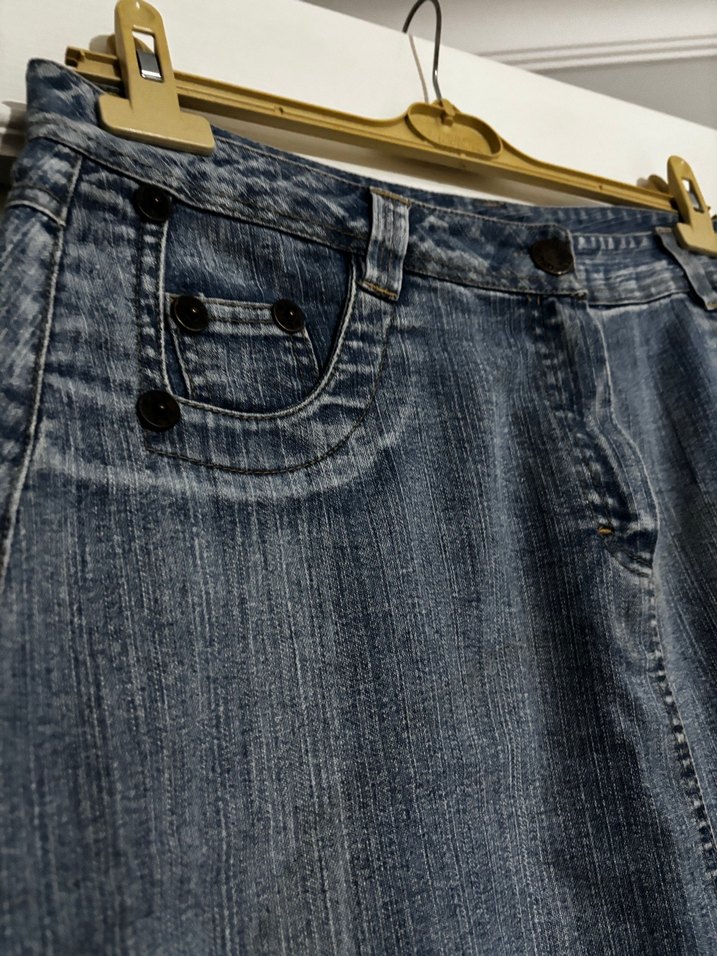 Kadın Lacivert Midi Denim Uzun Etek - Görsel 5